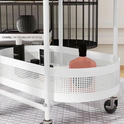 Carrito Auxiliar con Ruedas de 3 Niveles Carro de Almacenamiento con Cesta y Estantes 49,5x32,5x82,5 cm Blanco y Madera Natural [9]
