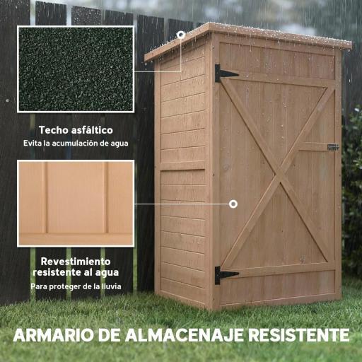 Armario de Jardín de Madera para Exterior para Herramientas con 2 Estantes Techo Asfáltico 75x56x115cm Natural [4]