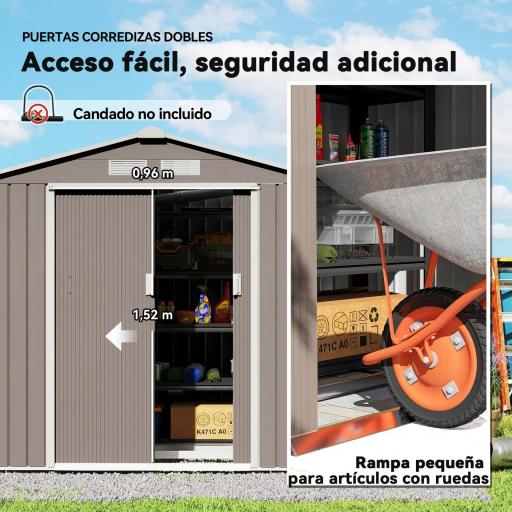 Caseta de Jardín 213x130x185 cm Cobertizo Metálico de Exterior para Almacenamiento de Herramientas Gris [5]