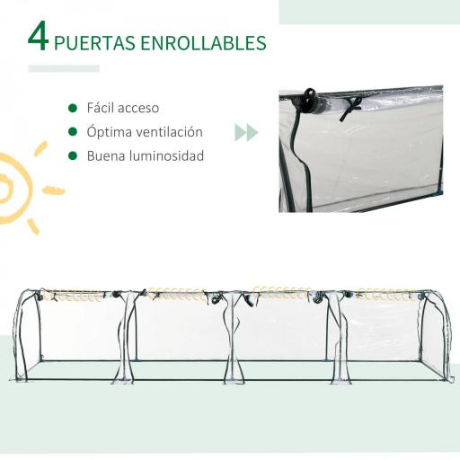 Invernadero para Jardín Terraza 395x100x80 cm para Cultivo de Plantas Tipo Túnel Marco Acero y PVC Transparente y Verde [5]