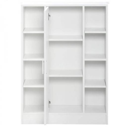 Armario de Suelo para Baño de Madera con 8 Compartimentos Abiertos y 1 Puerta con Estantes Ajustables Mueble Auxiliar Multiusos para Cocina Salón 71x22x100 cm Blanco [8]