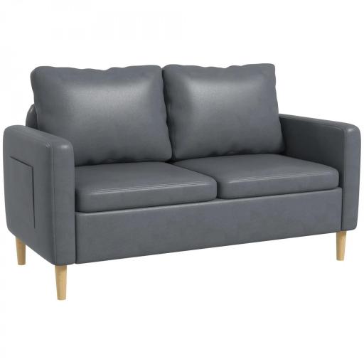 Sofá de 2 Plazas Tapizado en Poliéster con 2 Bolsillos Laterales Reposabrazos y Patas de Madera 143x76x83 cm Gris [8]