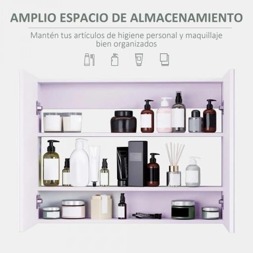 Armario de Baño con Espejo Armario de 2 Puertas con 3 Estantes Interiores Estilo Moderno para Dormitorio Salón 80x15x60 cm Lila Claro [2]
