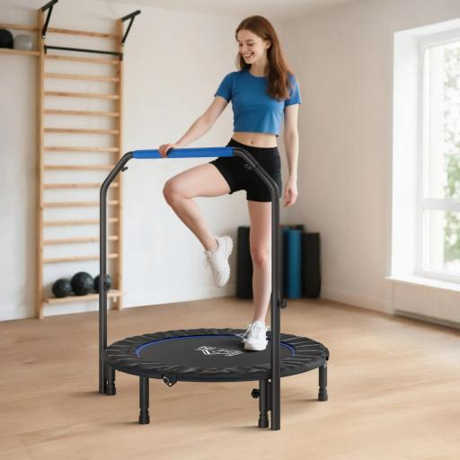 Cama Elástica Plegable Ø114 cm con Mango Ajustable Marco de Acero para Entrenamiento Piernas Cuerpo Azul y Negro