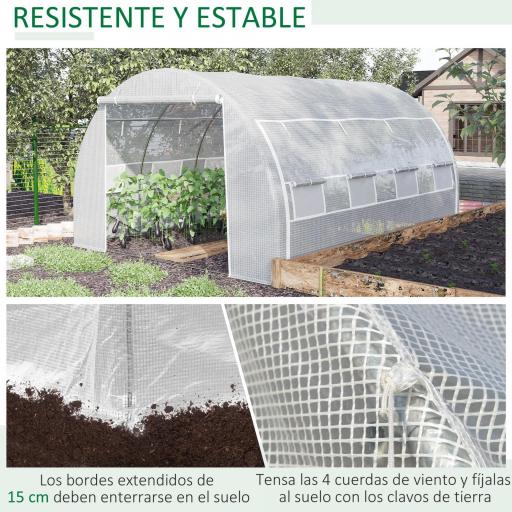 Invernadero de Túnel Invernadero de Jardín 4x3x2 m con Puerta y 8 Ventanas Enrollables para Cultivos Plantas Blanco [5]