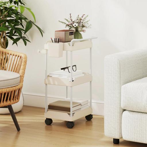 Carrito Auxiliar con Ruedas de 3 Niveles Carrito de Cocina con Cestas Extraíbles y Soporte para Toallas Blanco [3]