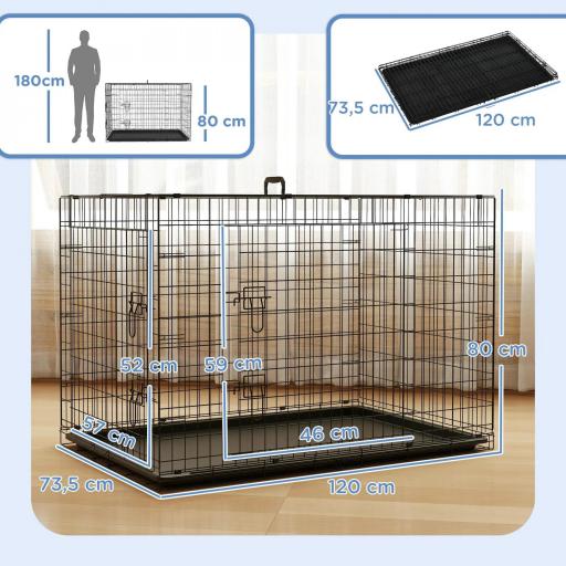 Jaula para Perros Plegable Transportín para Perros con 2 Puertas Bandeja Extraíble y Asa 121x76,5x81 cm Negro [1]