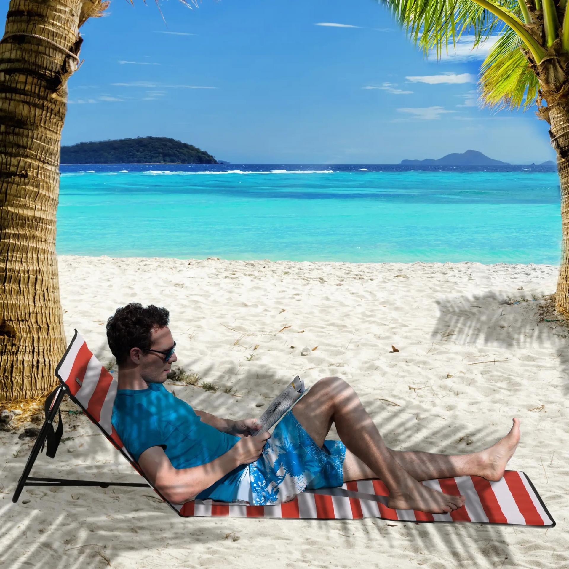 Conjunto de 2 Esterillas de Playa Plegable con Respaldo Reclinable y Bolsa de Transporte 142x51x40 cm Rojo y Blanco
