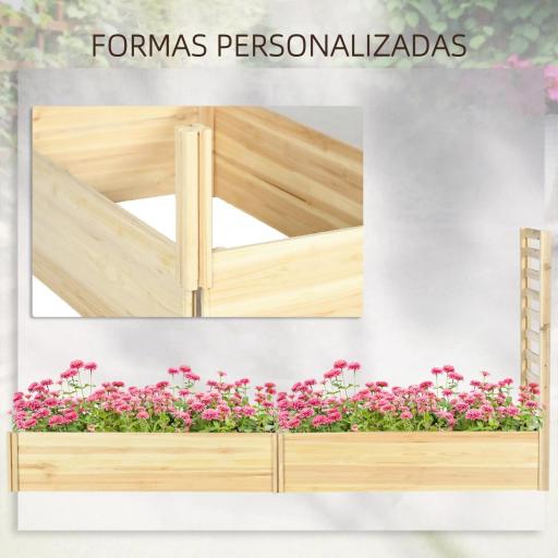 Jardinera Exterior Grande de Madera con Enrejado para Plantas Trepadoras 2 Cajas de Cultivo 230x60x110 cm Natural [3]