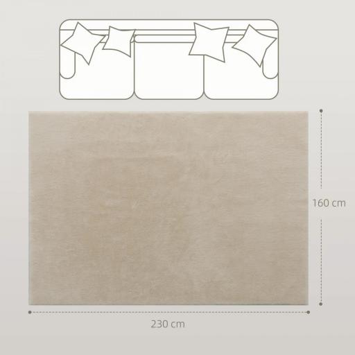 Alfombra Salón 160x230 cm Lavable en Lavadora Pelo Largo Estilo Moderno Tapete para Sala de Estar Dormitorio Crema [3]