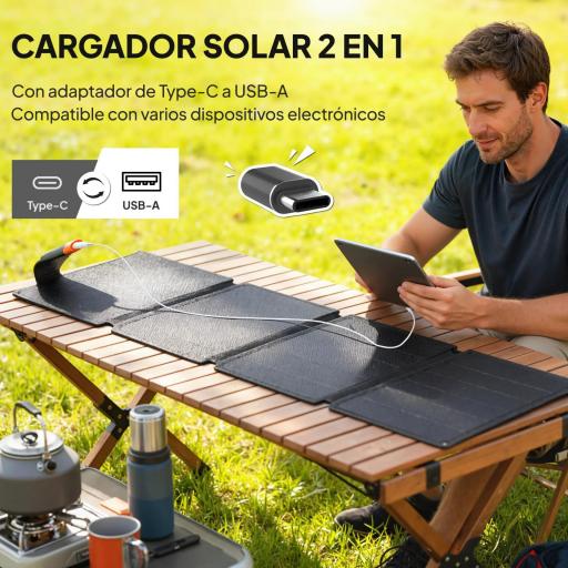 Cargador Solar Plegable 36W Panel Solar Portátil con Puertos USB-A y Tipo-C IP67 Superficie de ETFE para Teléfonos [2]