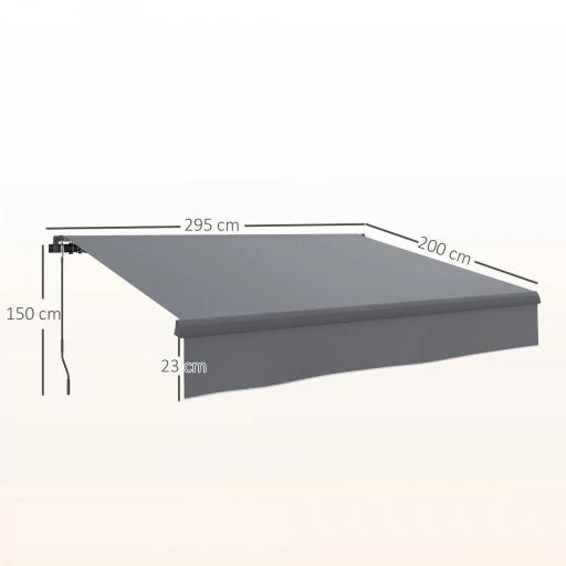 Toldo Manual Retráctil para Jardín con Manivela Protección UV Estructura de Metal y Aluminio 295x200 cm Gris [1]