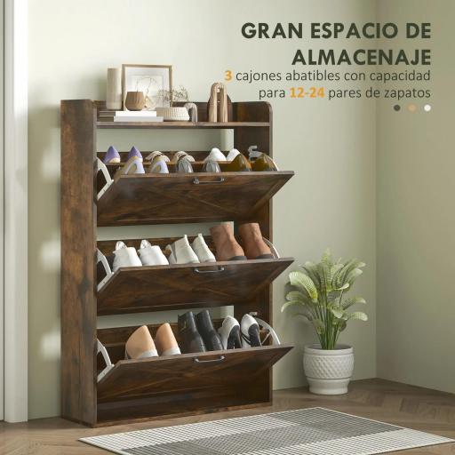 Zapatero Estrecho de 3 Cajones Abatibles para 24 Pares Diseño Rústico con Puertas de Granero 80x24x118 cm Marrón [2]