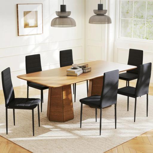 Pack de 6 Sillas de Comedor Modernas Tapizadas en Lino Sintético con Respaldo Alto y Patas de Metal 41x50x97 cm Negro