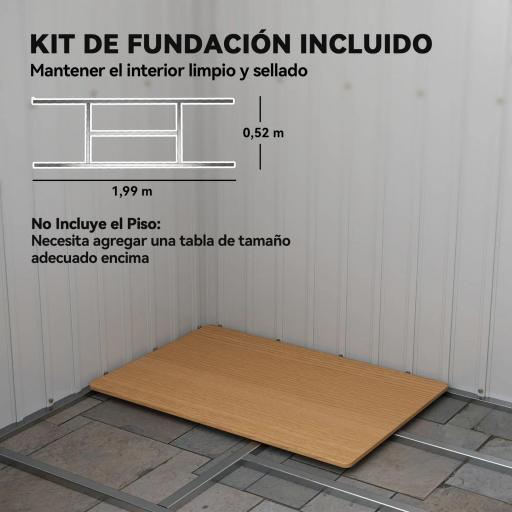 Cobertizo de Jardín Exterior 2,4 m² 213x130x172 cm con Puerta Corredera Techo Inclinado Base sin Suelo y Ventanas Gris [4]
