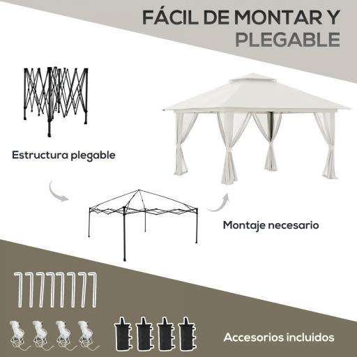 Carpa Plegable Pop-up con Altura Ajustable Protección UV50+ Doble Techo y Mosquiteras 4x4x2,8 m Crema [6]