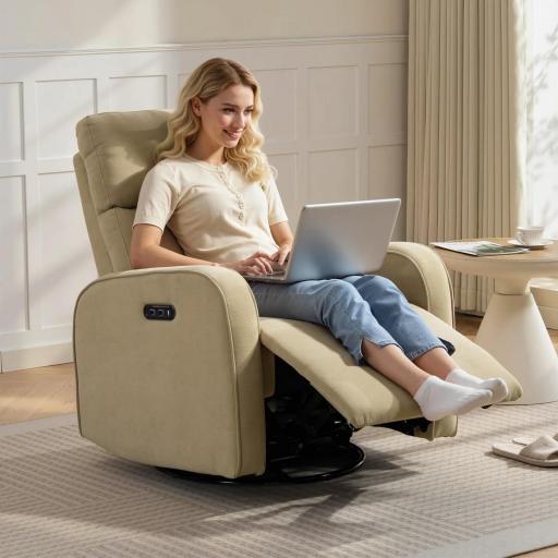 Sillón Relax Reclinable Eléctrico Giratorio y Balancín con Doble Motor Reposacabezas Ajustable Puertos USB Reposapiés