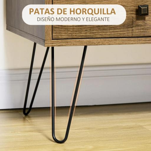 Cómoda con 4 Cajones Estilo Boho Cajonera de Madera con Patas de Metal para Salón Dormitorio 79x39x86 cm Marrón [3]