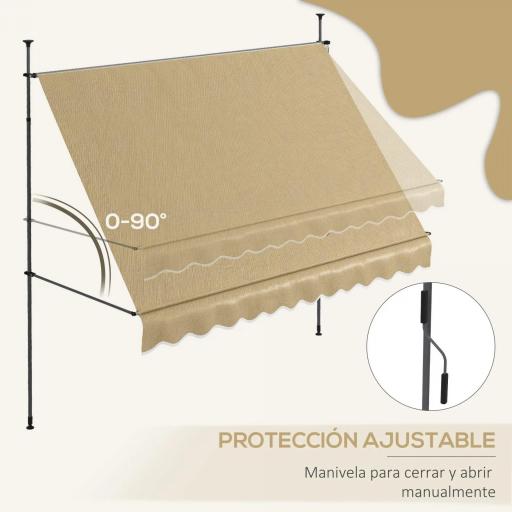 Toldo Manual Retráctil con Manivela 300x120x210-300 cm con Altura Ajustable Impermeable y Anti-UV Beige [3]