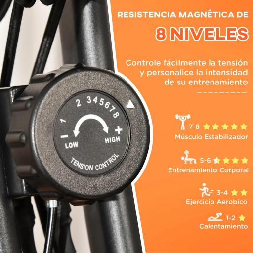 Bicicleta Estática Plegable 3 en 1 con Respaldo y 8 Niveles Resistencia Magnética, Bicicleta Estática para Casa Ajustable con Monitor LCD Volante Banda Sensor de Pulso Soporte de Teléfono Rojo [3]