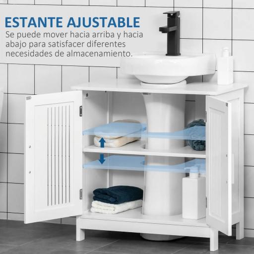 Mueble para Debajo del Lavabo Armario Baño de Suelo de Madera con 2 Puertas Ventiladas y Estante Ajustable Interior Moderno 60x30x60 cm Blanco [6]