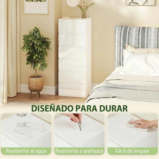 Cómoda de Dormitorio con 6 Cajones Estrecha Sinfonier Ahorro Espacio 40x35x109 cm Blanco Brillo [4]