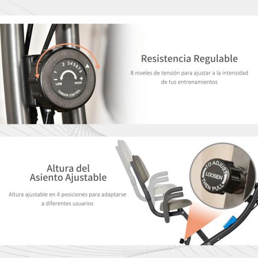 Bicicleta Estática Plegable con Respaldo 8 Niveles de Resistencia Volante Pantalla LCD Pulsómetro y Sillín Ajustable [4]