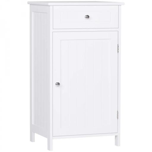 Armario de Baño con 1 Cajón 1 Puerta y Estante Ajustable Interior Mueble Auxiliar de Almacenaje 43x34x77 cm Blanco [8]