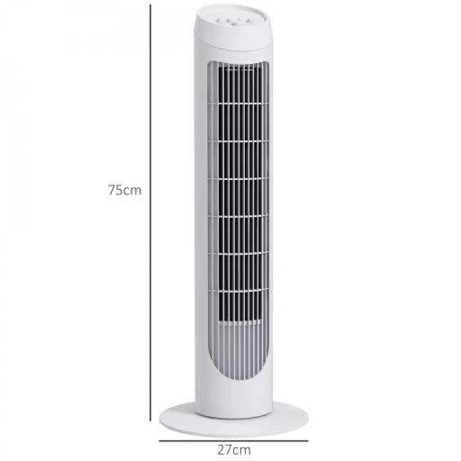 Ventilador de Torre 45W Ventilador Vertical Silencioso con 3 Velocidades Oscilación 70° para Salón Ø27x75 cm Blanco [1]