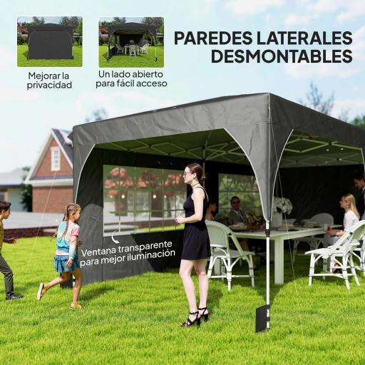 Carpa Plegable 6x3 m con Tiras Reflectantes UPF 50+ Fácil Montaje Sistema Central de Bloqueo Impermeable Gris Oscuro [4]