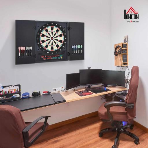 Diana Electrónica Digital hasta 8 Jugadores con 12 Dardos y 30 Puntas con Pantalla LED Puertas 27 Juegos Distintos y 202 Variantes 51x6,5x57 cm Negro [6]