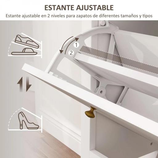 Zapatero Estrecho con 2 Cajones Abatibles Estantes Ajustables para 16 Pares de Zapatos 84x29x109 cm Blanco [4]