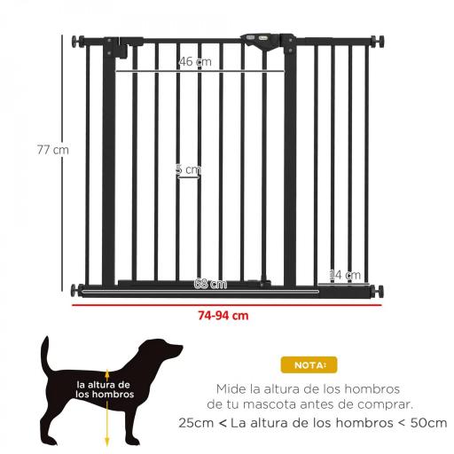 Barrera de Seguridad para Perros 74-94 cm con Extensión Montaje a Presión y Doble Bloqueo Negro [1]