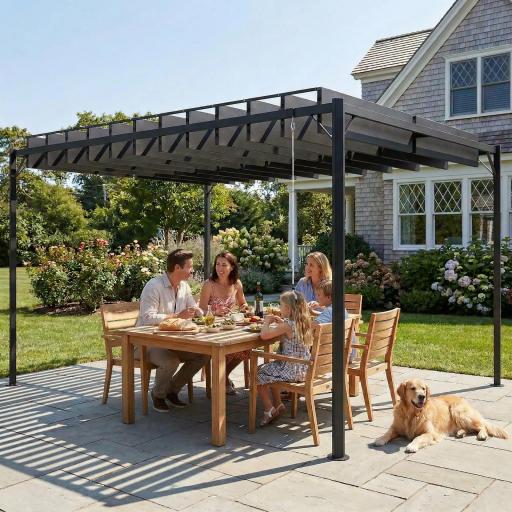 Pérgola de Jardín 3x4 m con Protección UPF 50+ Gazebo con Techo Ajustable Estructura de Metal para Exterior Gris Oscuro [6]