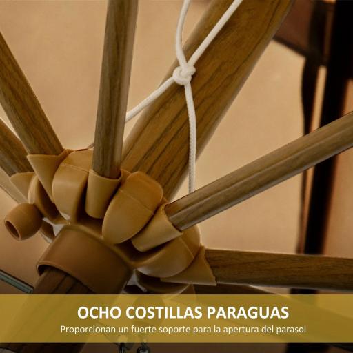 Sombrilla de Jardín Ø264x240 cm con Ángulo Ajustable Manivela y Toldo con Volantes Decorativos para Patio Terraza Caqui [7]