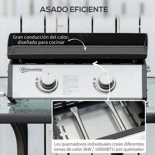 Plancha de Gas Sobremesa con 2 Quemadores de Acero Inoxidable 6 kW con Plancha para Jardín Camping 48,5x48x21 cm Plata [2]
