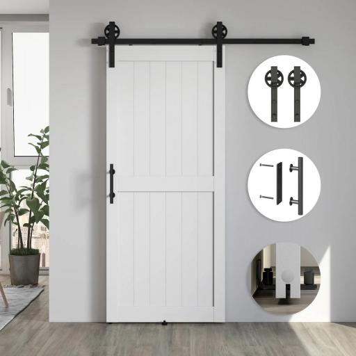 Puerta Corredera de Granero con Herrajes Manija Rodillo y Guía de Suelo Mejorados para Baño Salón 91,5x213,4 cm Blanco [4]