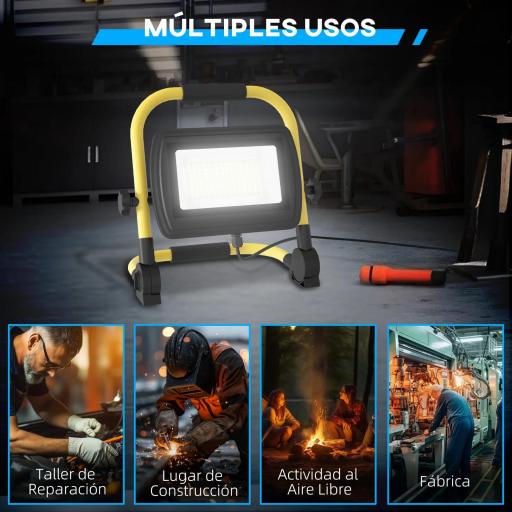 Foco LED con 4250 Lúmenes IP65 6500K Resistente a la Intemperie Ajustable y Portátil 25,5x16x25,5 cm Amarillo [3]