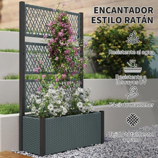 Jardinera con Enrejado de Ratán Jardinera Exterior Grande para Plantas Trepadoras Maceta con Forro Gris Oscuro [1]
