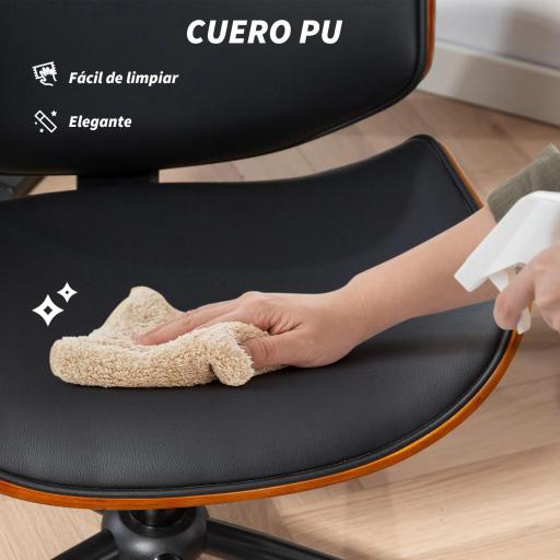 Silla de Escritorio sin Brazos Vintage Giratoria Tapizada en PU Madera Curvada Altura Ajustable Negro y Marrón [3]