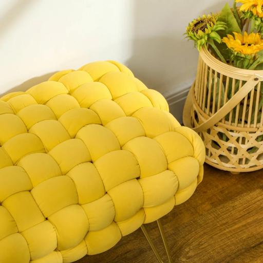Banco Pie de Cama Tapizado en Terciopelo Reposapiés con Patas de Metal y Asiento Acolchado Amarillo [5]