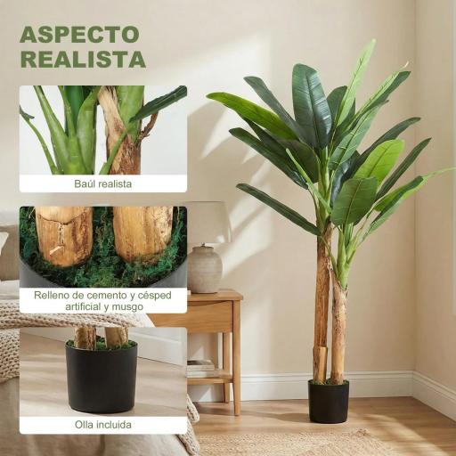Árbol de Plátano Artificial 150 cm Planta Artificial Decorativa con Maceta y 2 Troncos para Hogar Oficina Salón Verde [2]