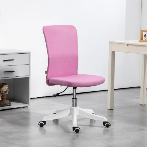 Silla de Oficina con Ruedas Altura Ajustable y Tapizado en Lino Sintético para Oficina o Estudio 53x43x85-93 cm Rosa