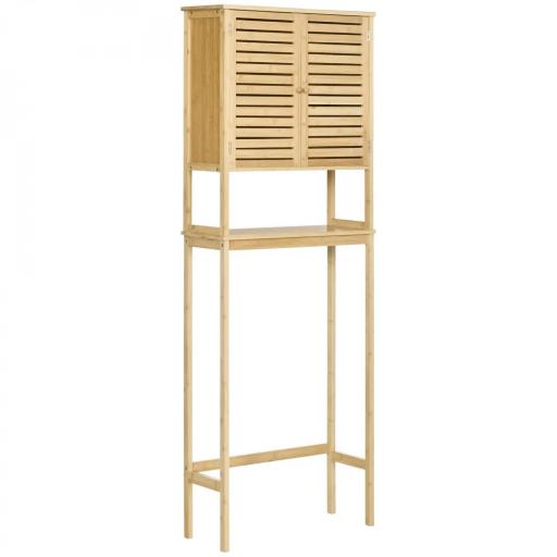 Mueble de Bambú sobre Inodoro Armario Alto para Lavadora con 2 Puertas 1 Balda Interior y 1 Estante de Almacenaje para Baño 60x23x173 cm Natural [8]
