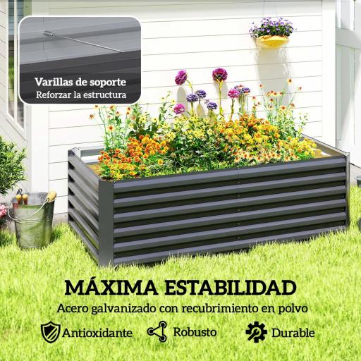 Jardinera Exterior Grande Rectangular de Acero Galvanizado para Terraza con Base Abierta 180x90x57,5 cm Gris [5]