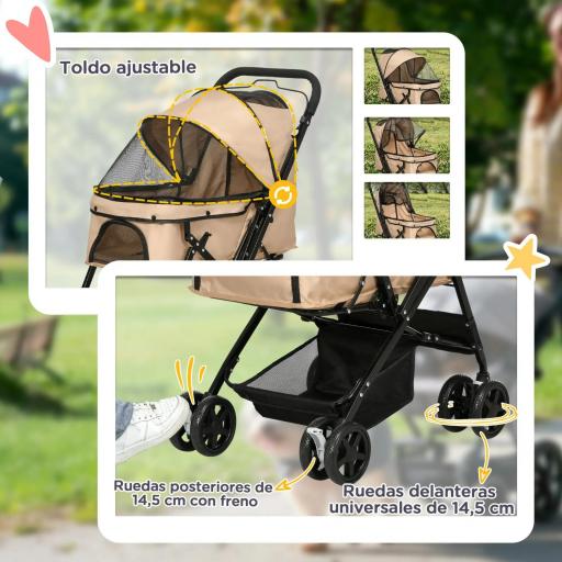 Carrito para Perros con Mango Reversible Cesta de Almacenamiento y Cuerda de Seguridad 76,5x52x95cm Marrón [5]