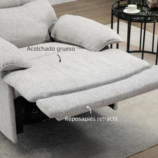 Sofá Reclinable Manual Sillón Relax Tapizado en Tela Reposapiés Carga 160 kg para Personas 150-190 cm 89x98x101 cm Gris [4]
