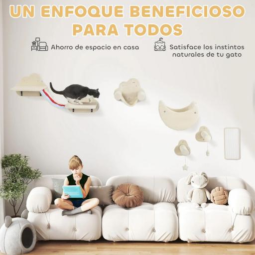 Juego de Escalada para Gatos de Pared de 6 Piezas con Hamacas Plataformas Tabla Rascador Escaleras y Estrellas Beige [6]