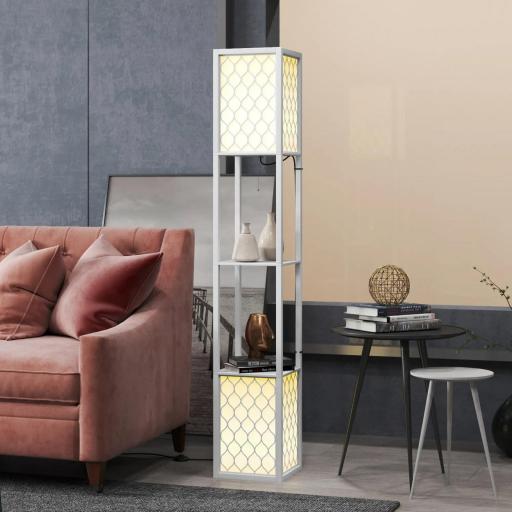 Lámpara de Pie Moderna con Estantes Pantallas de Malla e Interruptor de Cadena para Salón Dormitorio 26x26x156 cm Blanco [6]