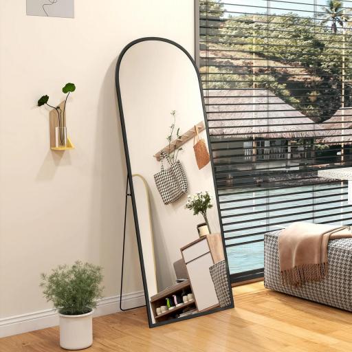 Espejo de Pie Cuerpo Entero de Aleación de Aluminio Espejo de Pared con 2 Formas de Uso Rectangular 60x1,5x165 cm Negro [6]